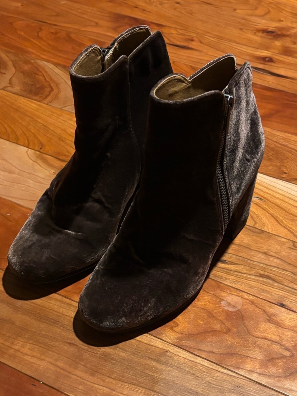 Lucky Brand Velvet Block Heel Ankle Boots - Brown - Picture 4 of 7